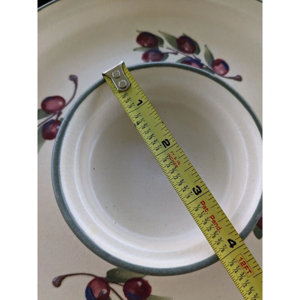 Cranberry Pottery Appetizer Dish With Bowl Attached for Dip Signed KTJ Red Cream